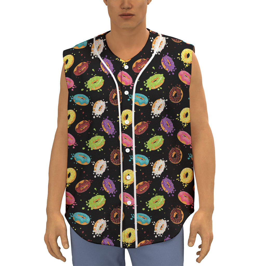 Glaze Donut Pattern Print Sleeveless Baseball Jersey