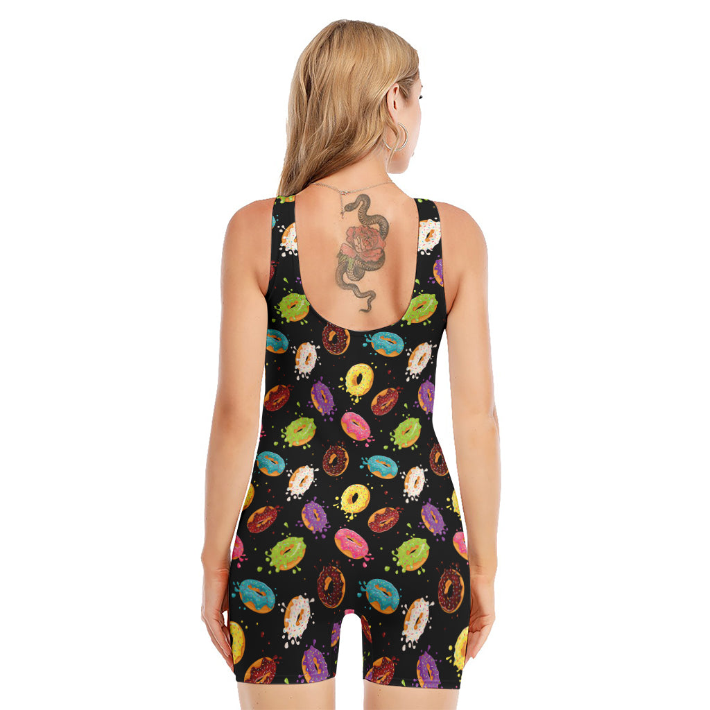 Glaze Donut Pattern Print Sleeveless One Piece Swimsuit