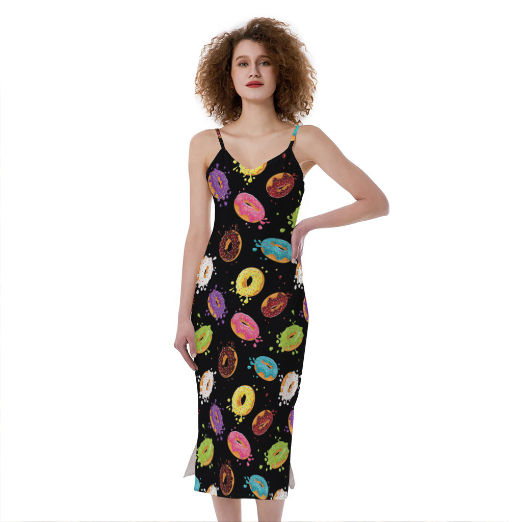 Glaze Donut Pattern Print Slim Fit Midi Cami Dress