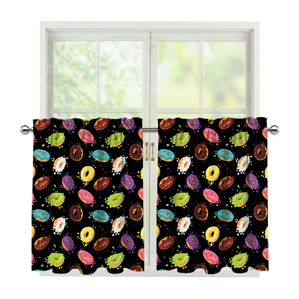 Glaze Donut Pattern Print Tier Curtains