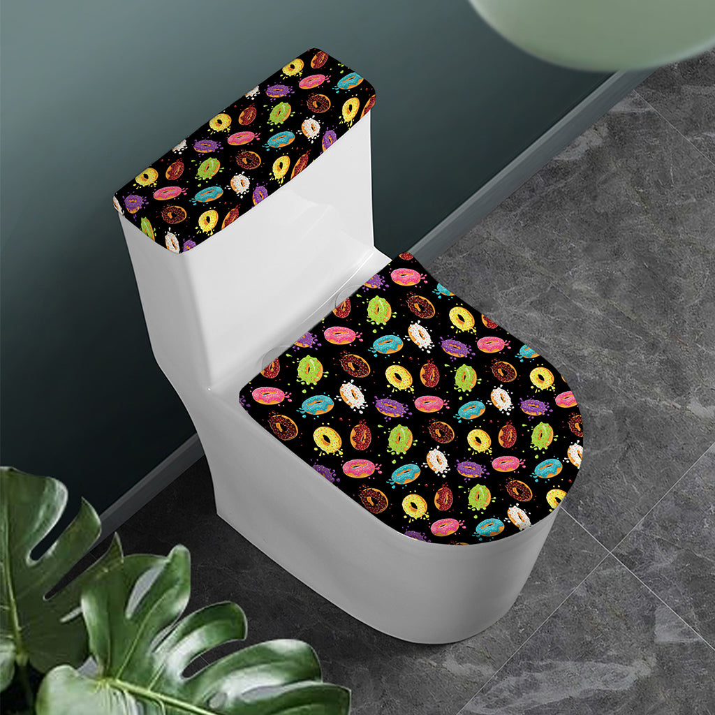 Glaze Donut Pattern Print Toilet Lid And Tank Cover Set