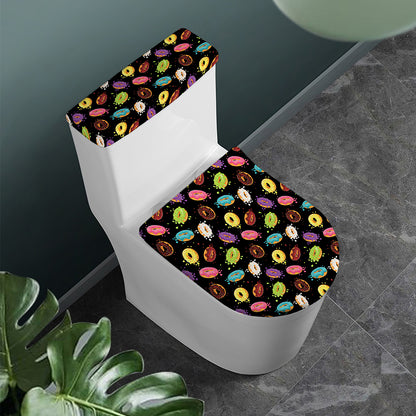 Glaze Donut Pattern Print Toilet Lid And Tank Cover Set