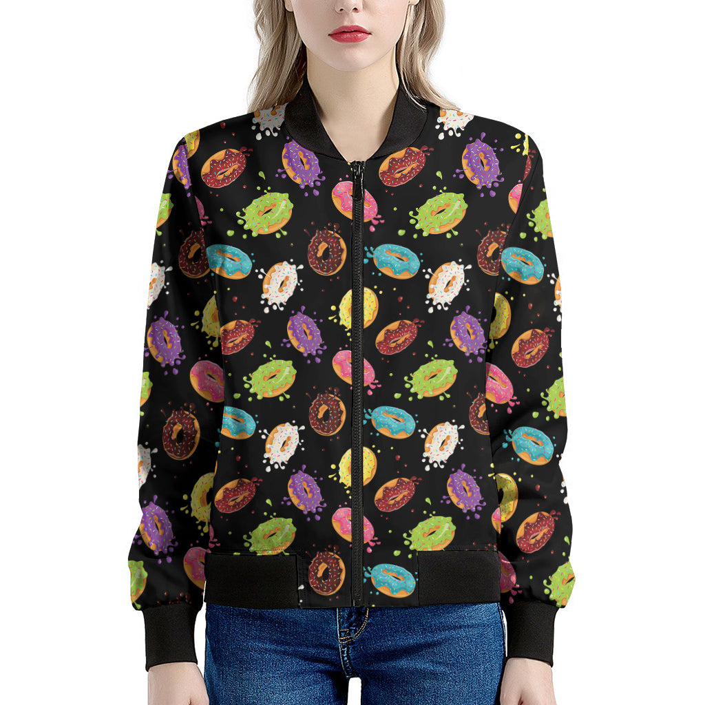 Glaze Donut Pattern Print Women's Bomber Jacket