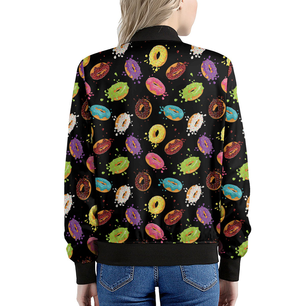 Glaze Donut Pattern Print Women's Bomber Jacket