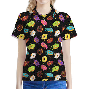 Glaze Donut Pattern Print Women's Polo Shirt