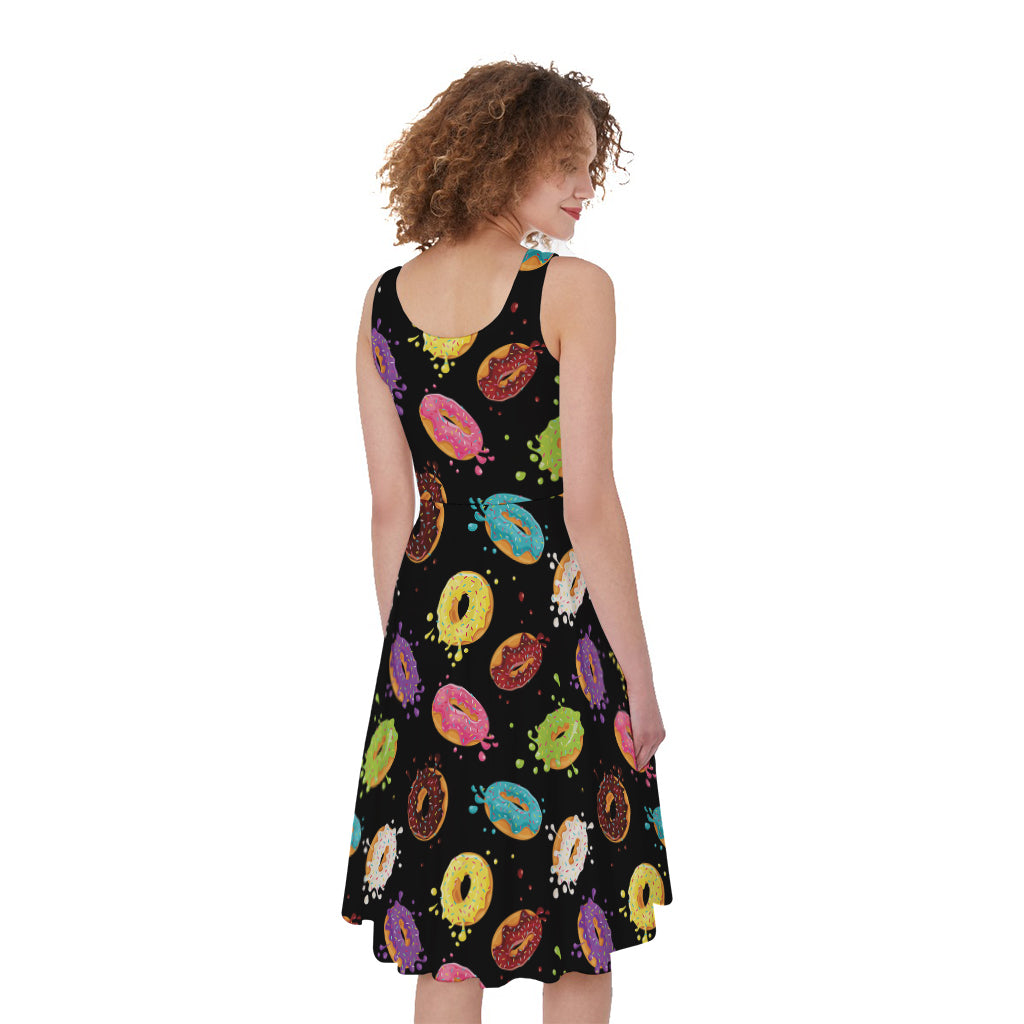 Glaze Donut Pattern Print Women's Sleeveless Dress
