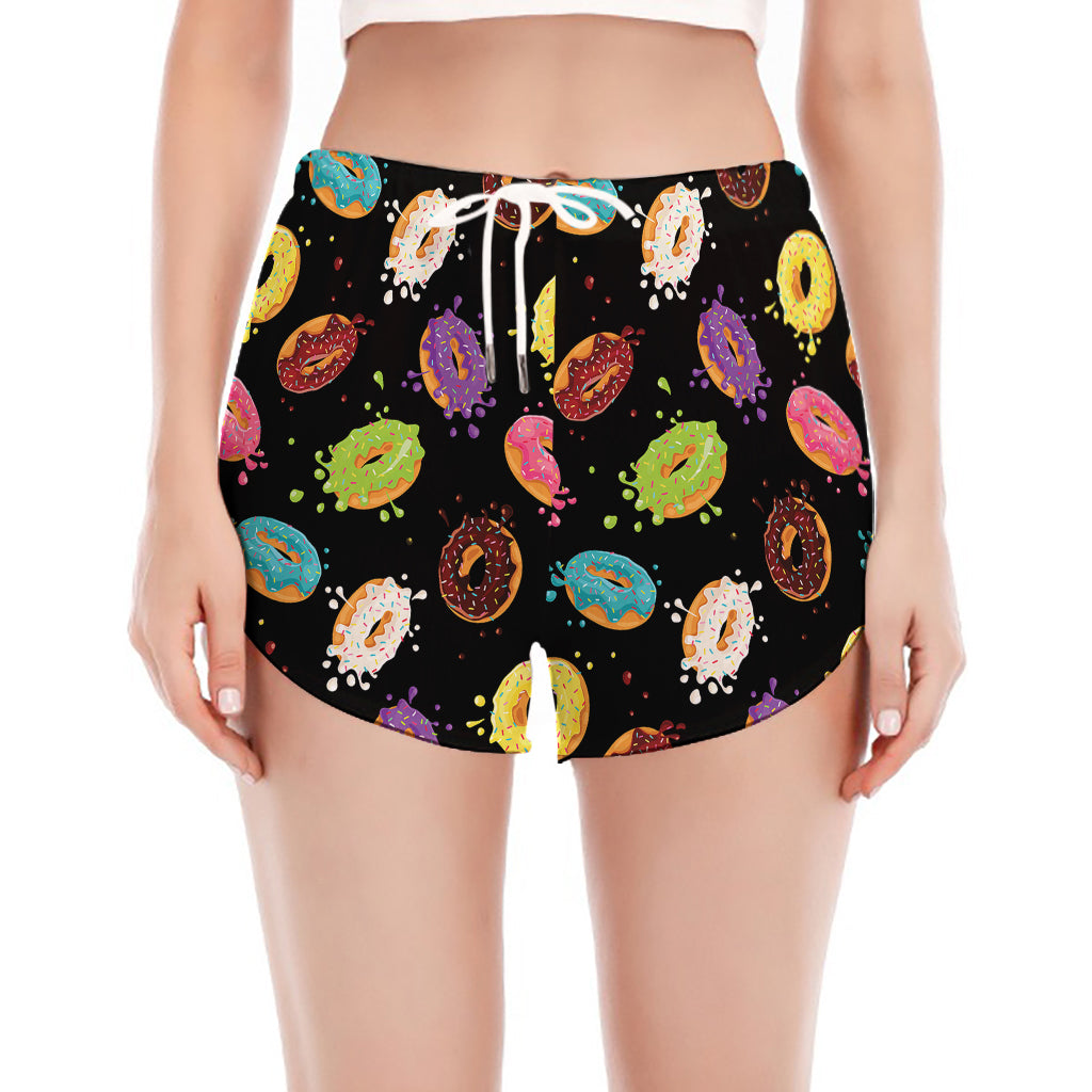 Glaze Donut Pattern Print Women's Split Running Shorts