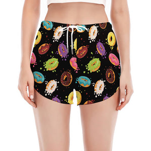 Glaze Donut Pattern Print Women's Split Running Shorts