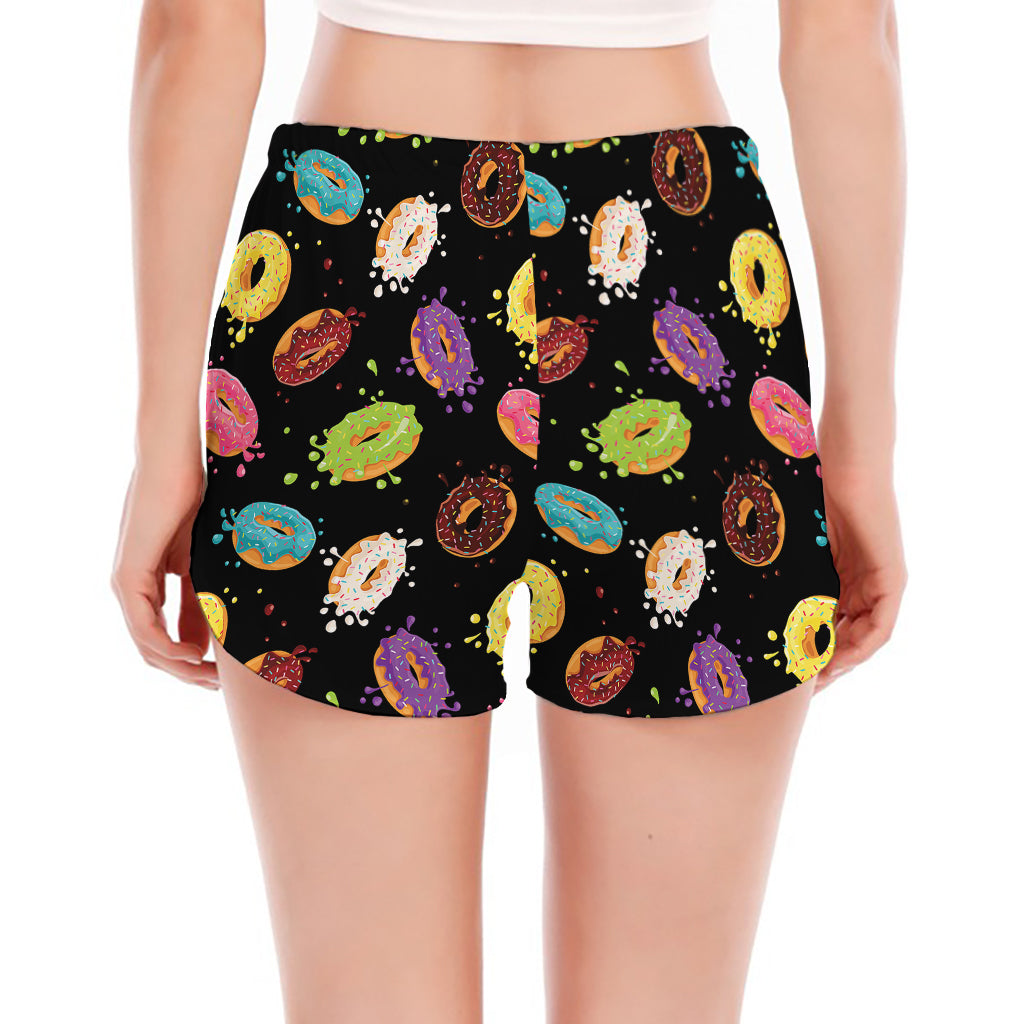 Glaze Donut Pattern Print Women's Split Running Shorts