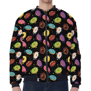 Glaze Donut Pattern Print Zip Sleeve Bomber Jacket