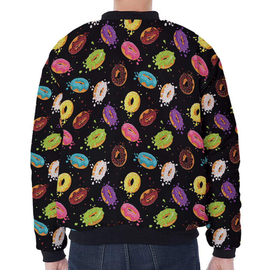 Glaze Donut Pattern Print Zip Sleeve Bomber Jacket