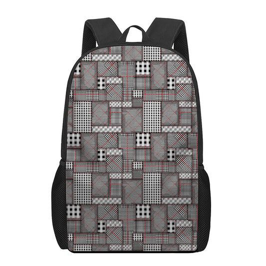 Glen Plaid Patchwork Pattern Print 17 Inch Backpack