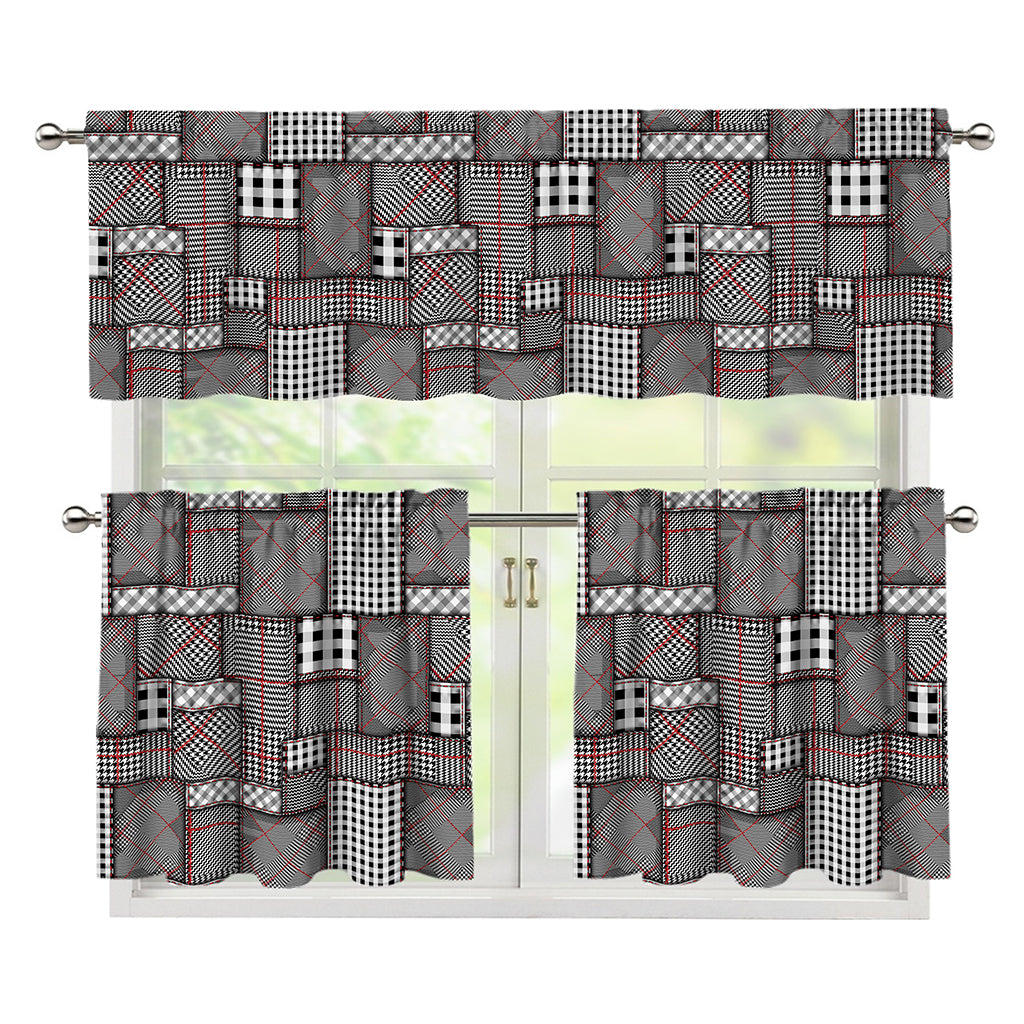 Glen Plaid Patchwork Pattern Print 3 Piece Kitchen Curtains
