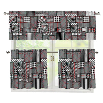 Glen Plaid Patchwork Pattern Print 3 Piece Kitchen Curtains