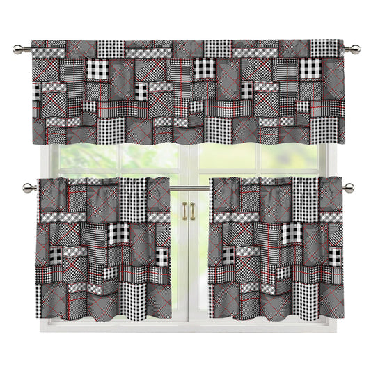 Glen Plaid Patchwork Pattern Print 3 Piece Kitchen Curtains
