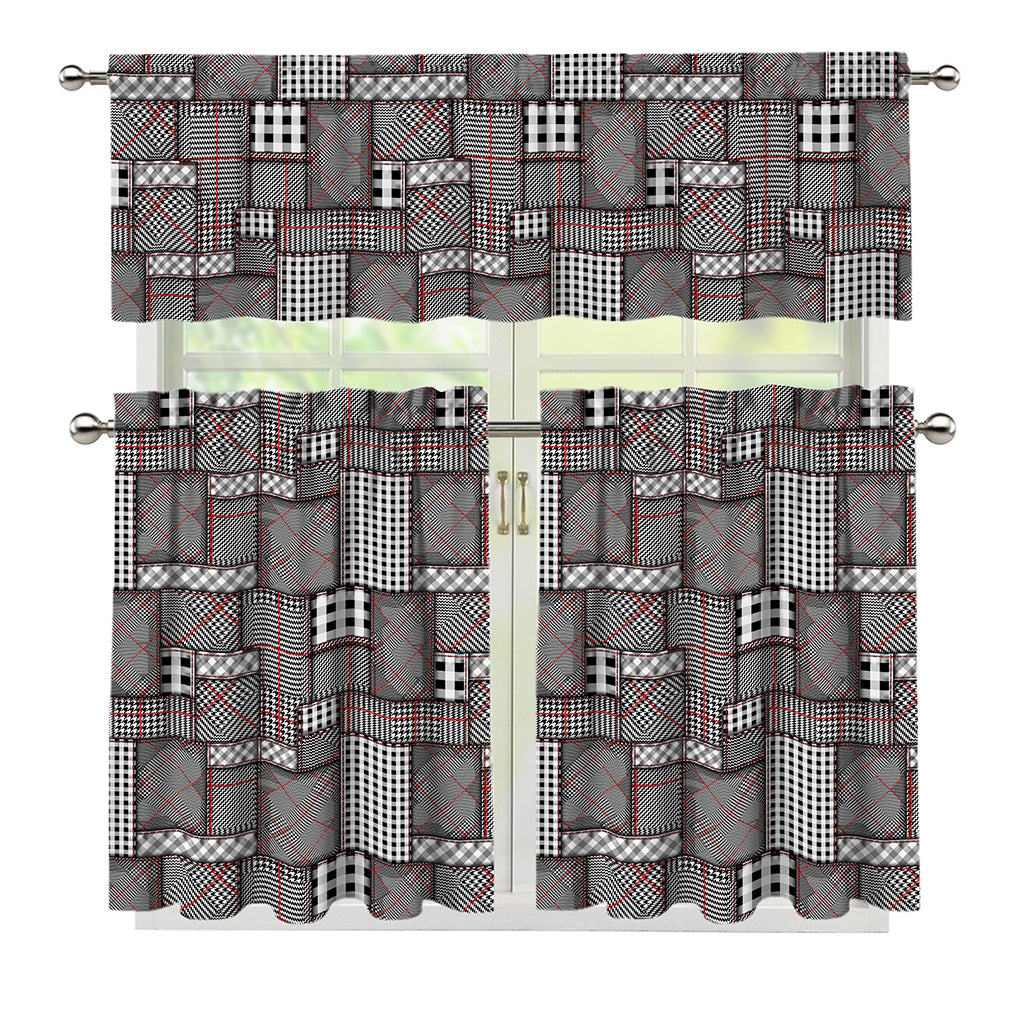 Glen Plaid Patchwork Pattern Print 3 Piece Kitchen Curtains