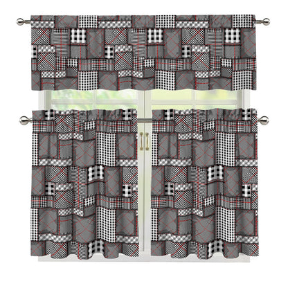 Glen Plaid Patchwork Pattern Print 3 Piece Kitchen Curtains