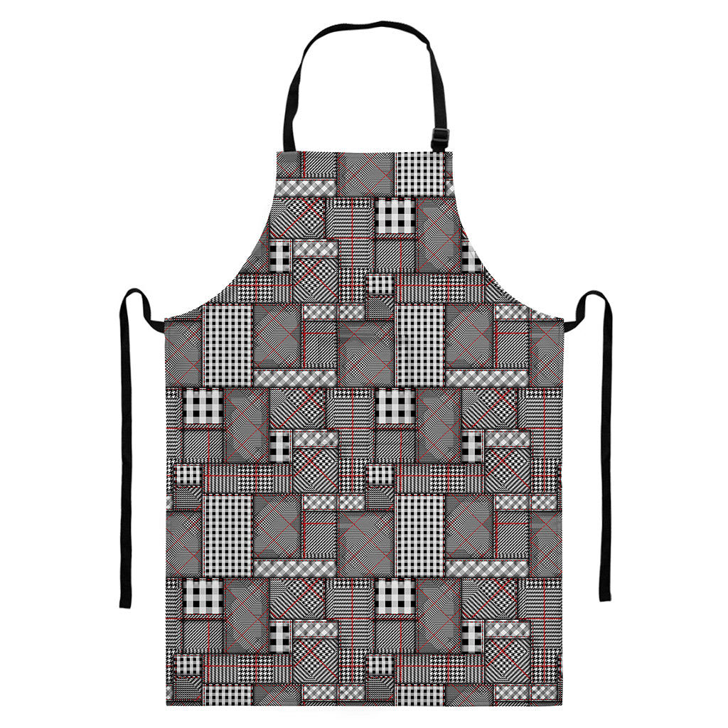 Glen Plaid Patchwork Pattern Print Bib Apron With Pocket