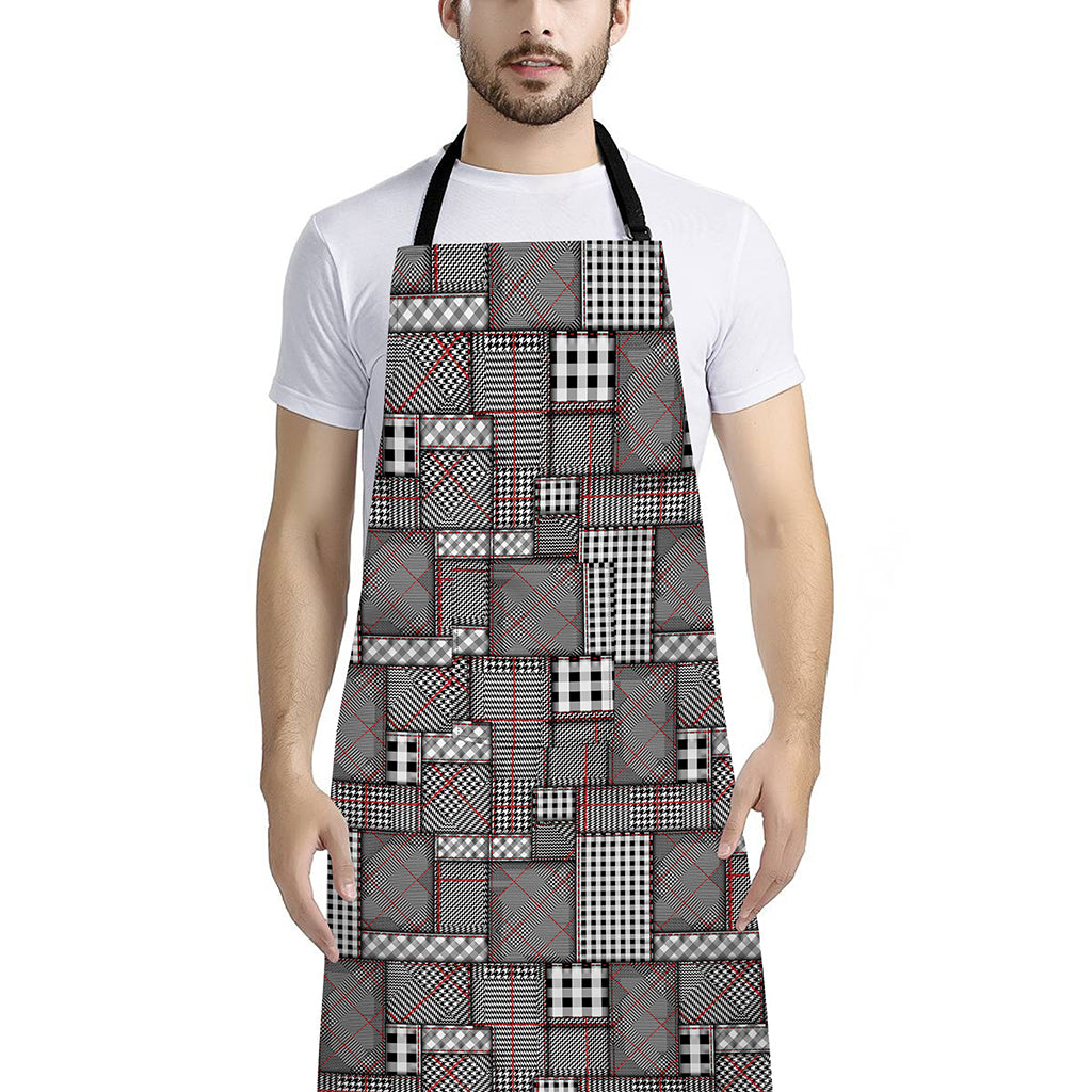 Glen Plaid Patchwork Pattern Print Bib Apron With Pocket