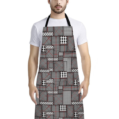 Glen Plaid Patchwork Pattern Print Bib Apron With Pocket