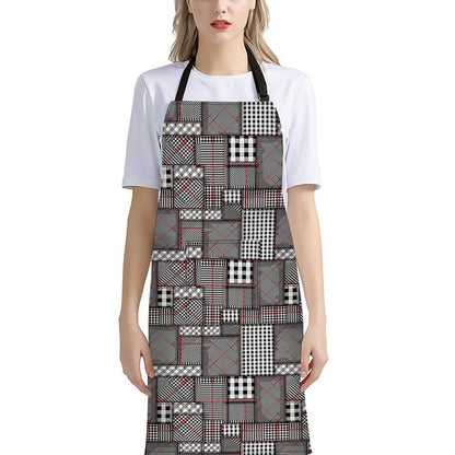 Glen Plaid Patchwork Pattern Print Bib Apron With Pocket