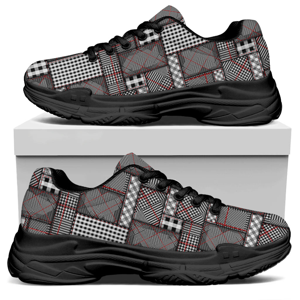 Glen Plaid Patchwork Pattern Print Black Chunky Shoes