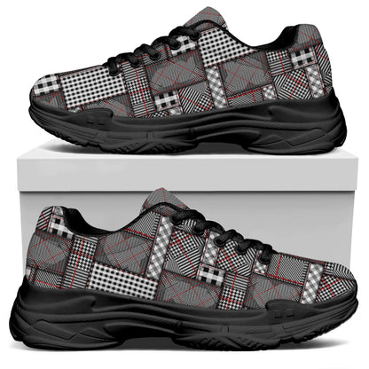 Glen Plaid Patchwork Pattern Print Black Chunky Shoes
