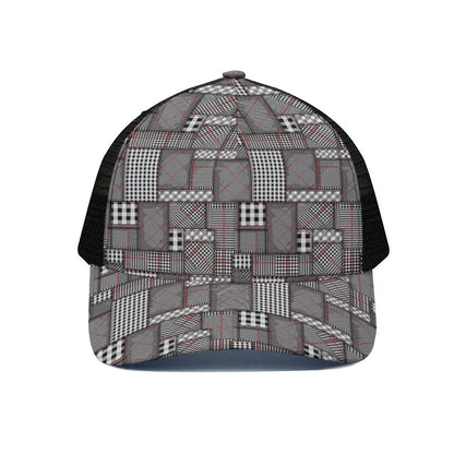 Glen Plaid Patchwork Pattern Print Black Mesh Trucker Cap