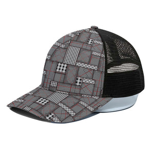 Glen Plaid Patchwork Pattern Print Black Mesh Trucker Cap