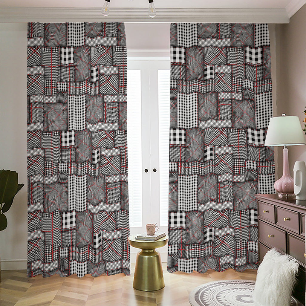 Glen Plaid Patchwork Pattern Print Blackout Pencil Pleat Curtains