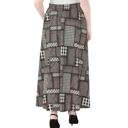 Glen Plaid Patchwork Pattern Print Chiffon Maxi Skirt