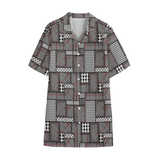 Glen Plaid Patchwork Pattern Print Cotton Hawaiian Shirt