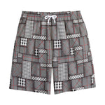 Glen Plaid Patchwork Pattern Print Cotton Shorts