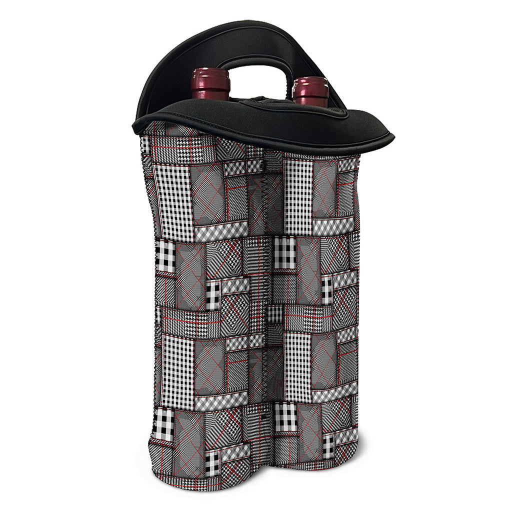 Glen Plaid Patchwork Pattern Print Double Neoprene Wine Tote