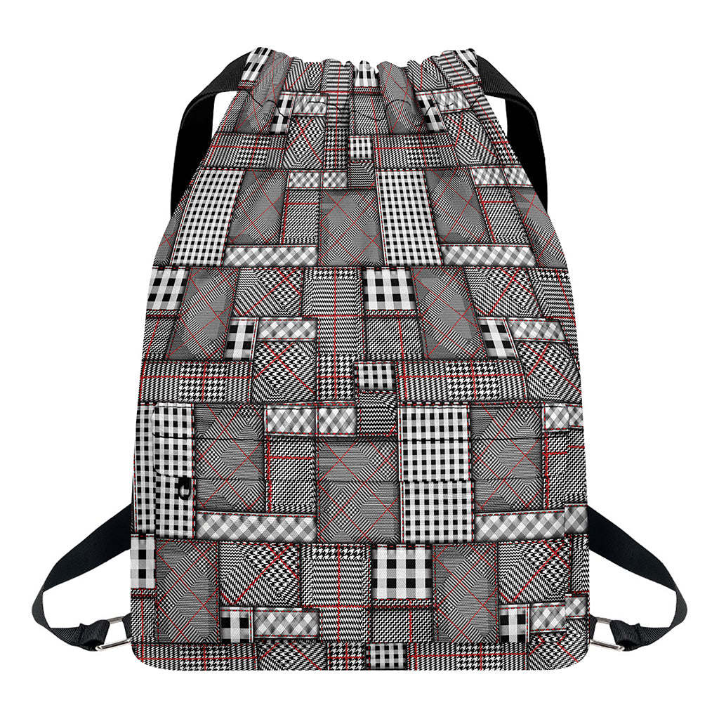 Glen Plaid Patchwork Pattern Print Drawstring Backpack