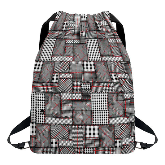 Glen Plaid Patchwork Pattern Print Drawstring Backpack
