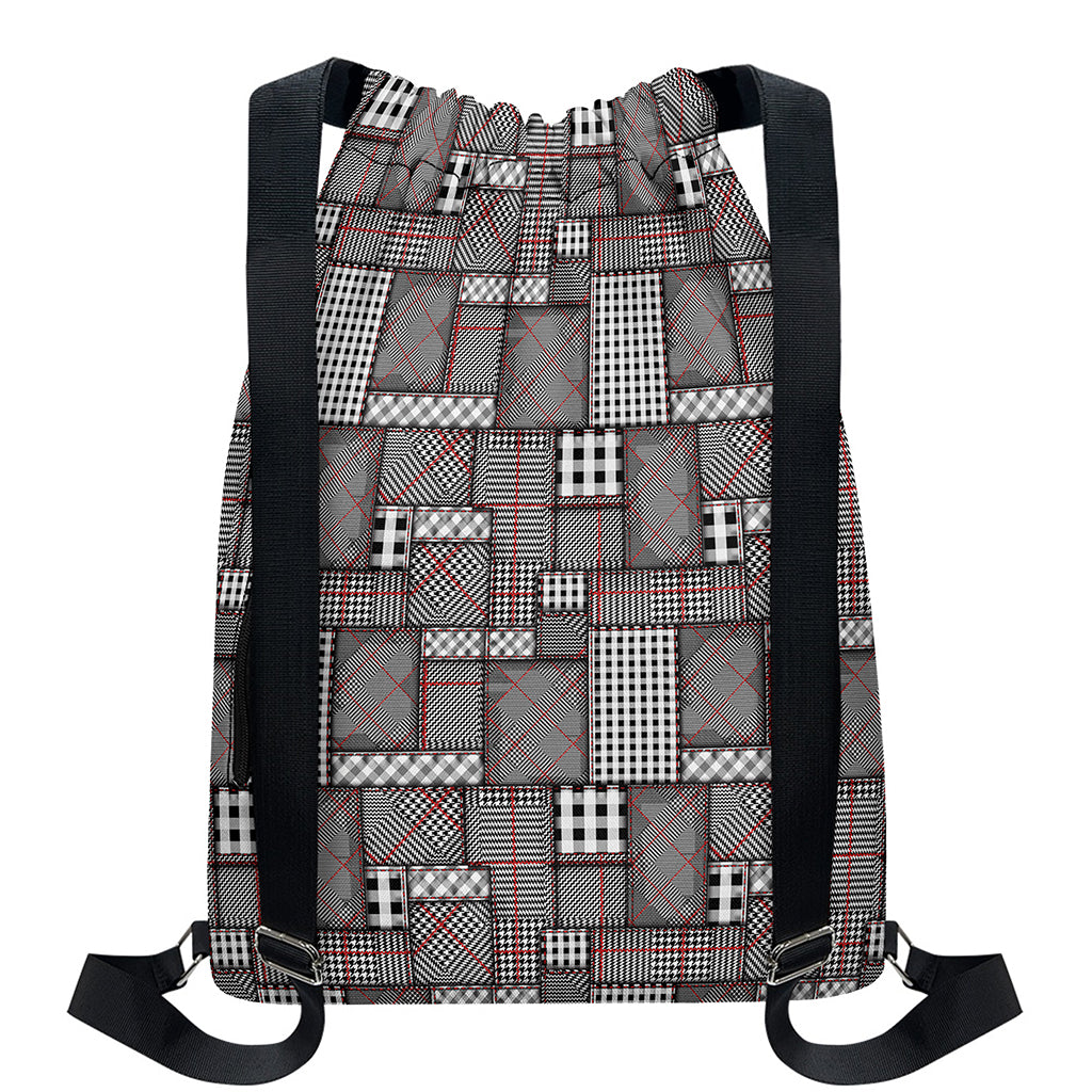 Glen Plaid Patchwork Pattern Print Drawstring Backpack