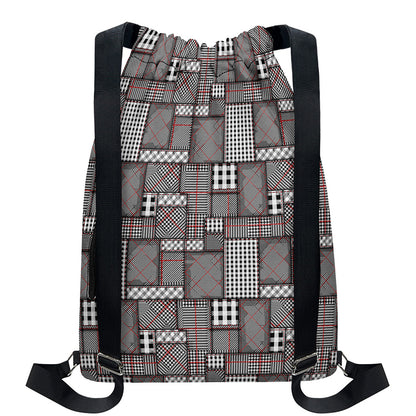 Glen Plaid Patchwork Pattern Print Drawstring Backpack