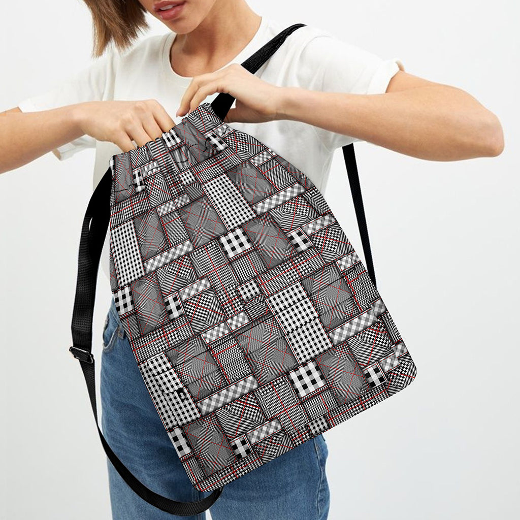 Glen Plaid Patchwork Pattern Print Drawstring Backpack
