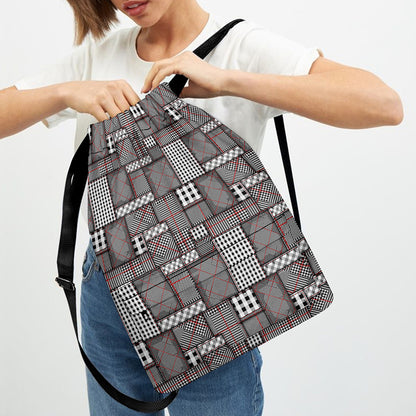 Glen Plaid Patchwork Pattern Print Drawstring Backpack