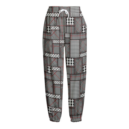 Glen Plaid Patchwork Pattern Print Fleece Lined Knit Pants