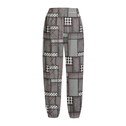Glen Plaid Patchwork Pattern Print Fleece Lined Knit Pants