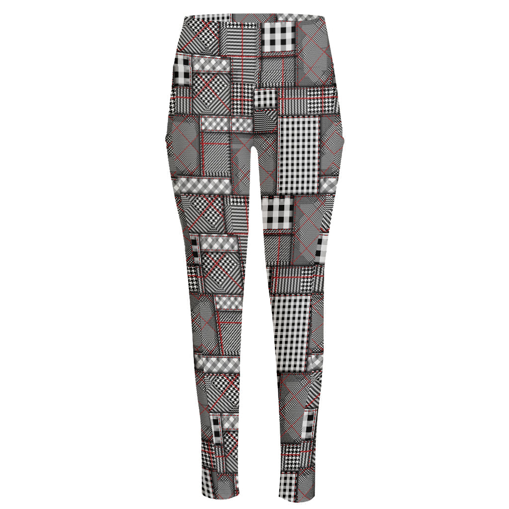 Glen Plaid Patchwork Pattern Print High-Waisted Pocket Leggings