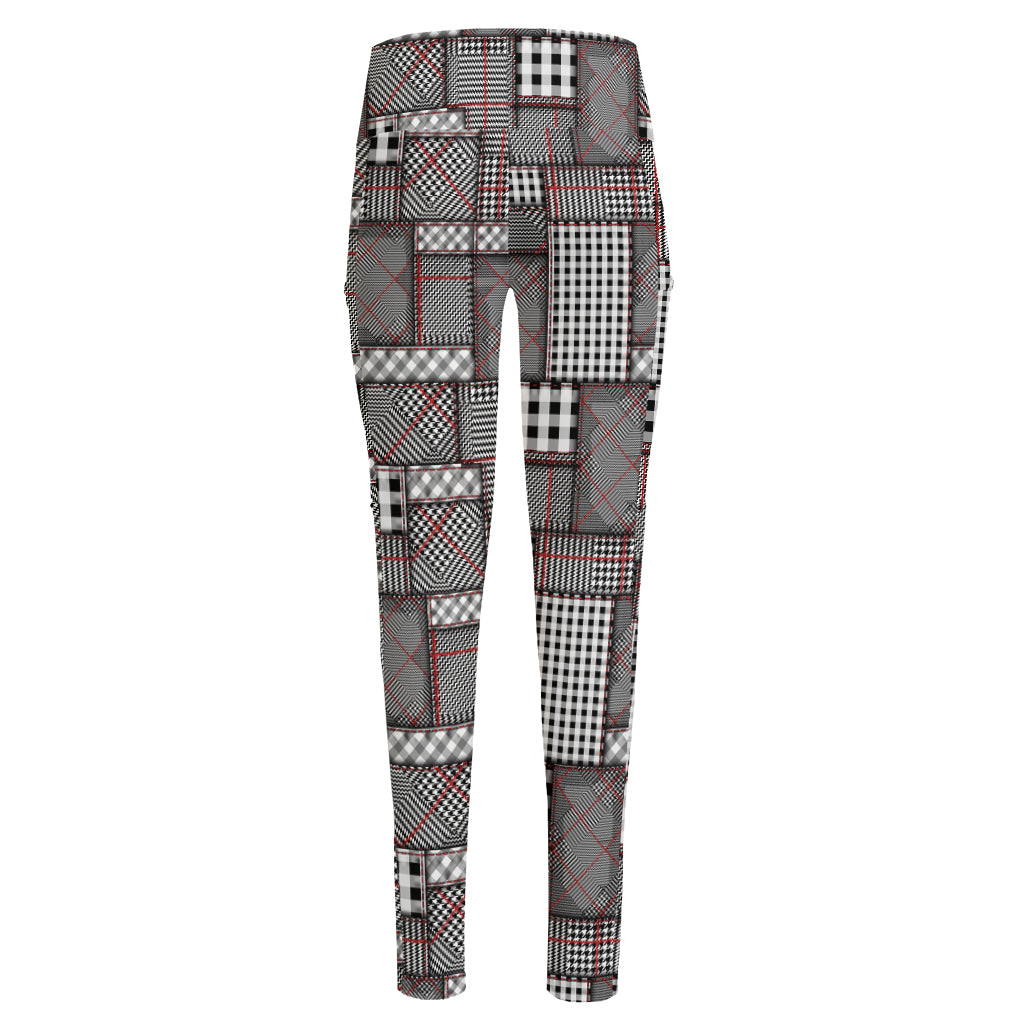 Glen Plaid Patchwork Pattern Print High-Waisted Pocket Leggings