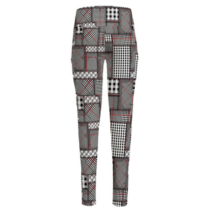 Glen Plaid Patchwork Pattern Print High-Waisted Pocket Leggings