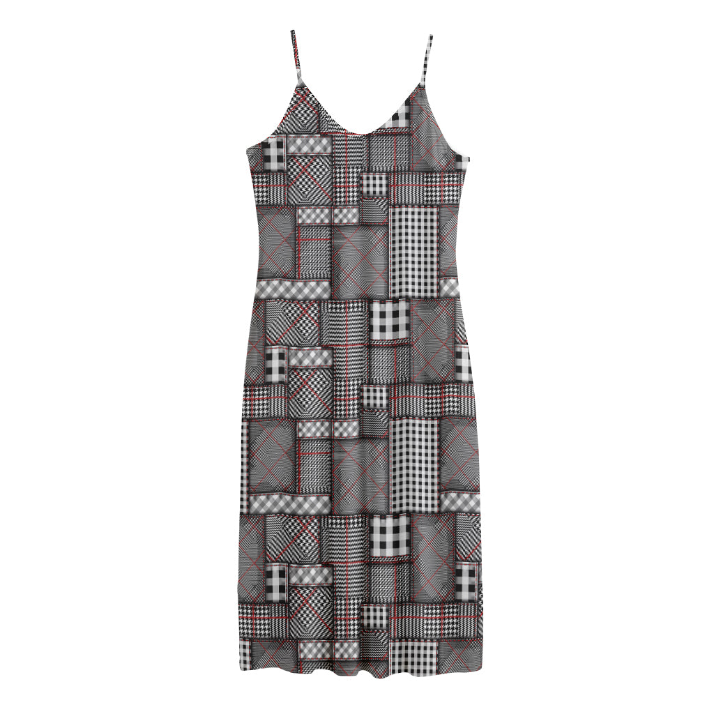 Glen Plaid Patchwork Pattern Print Jersey Midi Cami Dress