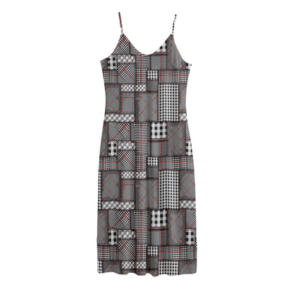 Glen Plaid Patchwork Pattern Print Jersey Midi Cami Dress