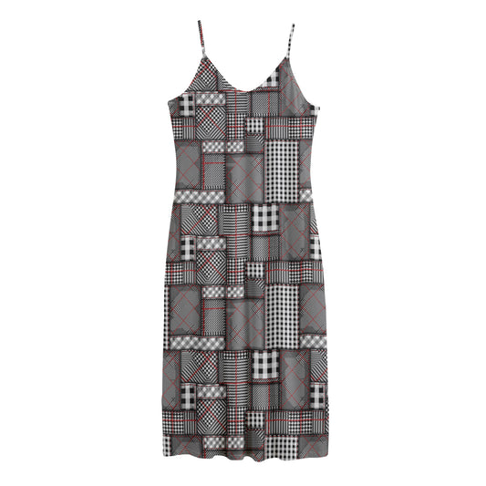 Glen Plaid Patchwork Pattern Print Jersey Midi Cami Dress