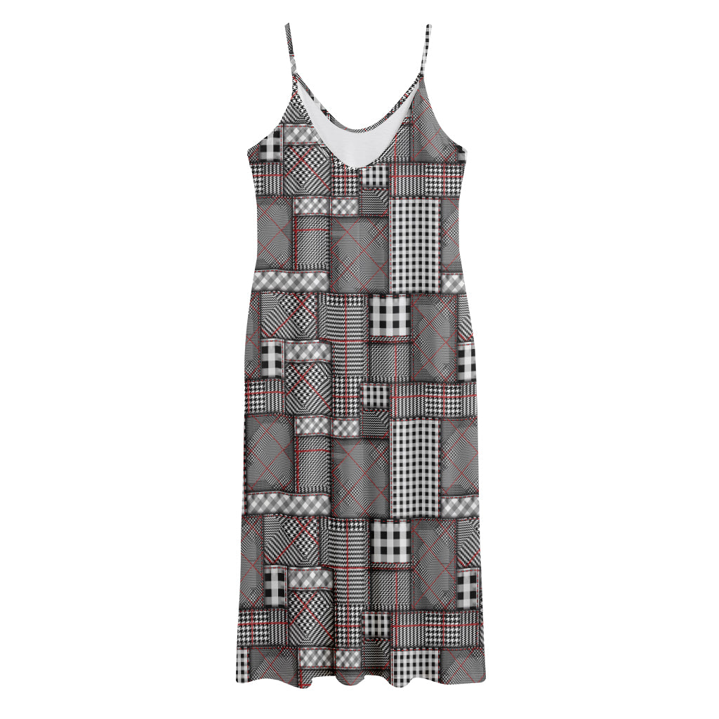 Glen Plaid Patchwork Pattern Print Jersey Midi Cami Dress