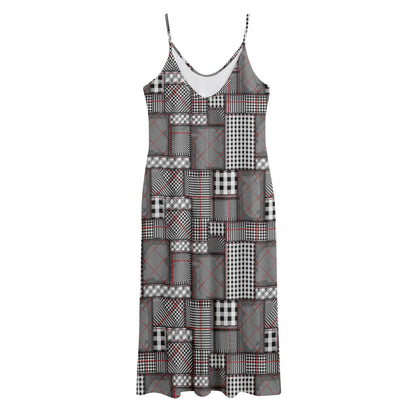 Glen Plaid Patchwork Pattern Print Jersey Midi Cami Dress
